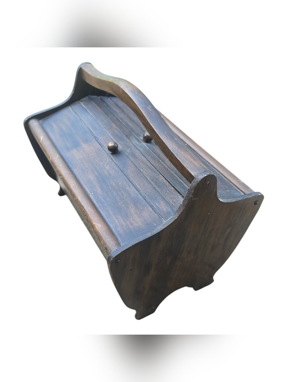 Vintage Wooden Caddy Box with Dual Slanted Hinged Lids & Carrying Handle - Picture 2 of 6